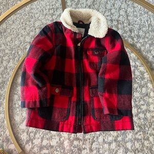 EUC Cat & Jack Red and Black Plaid Jacket with Sherpa Collar, 3T
